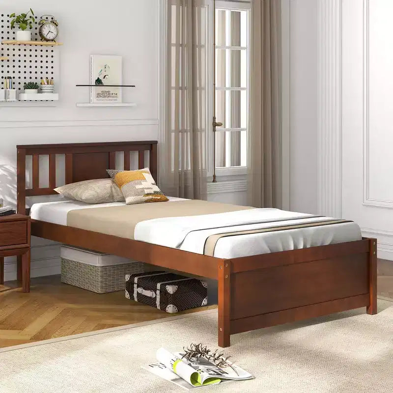 Struttura letto Costway per materasso singolo/matrimoniale/queen size con testiera e doghe in legno, nessun box spring necessario