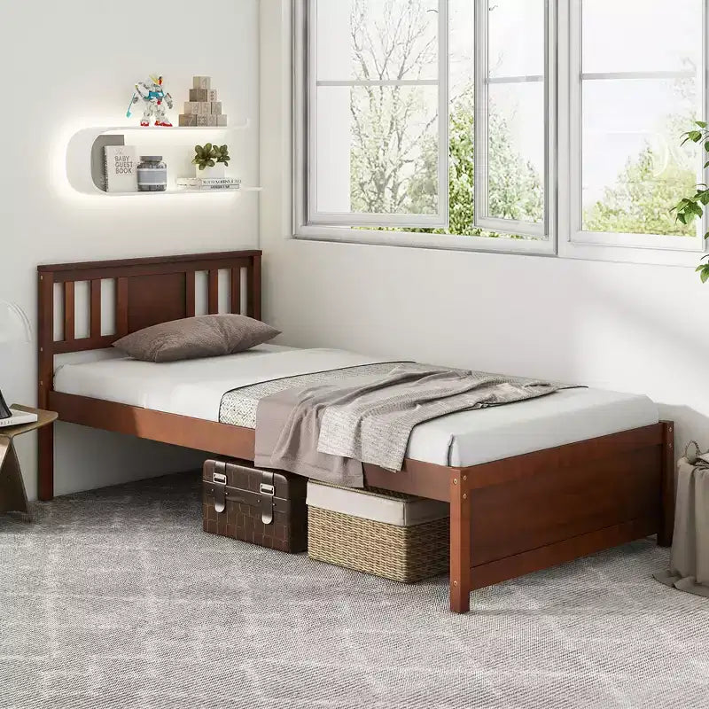 Struttura letto Costway per materasso singolo/matrimoniale/queen size con testiera e doghe in legno, nessun box spring necessario