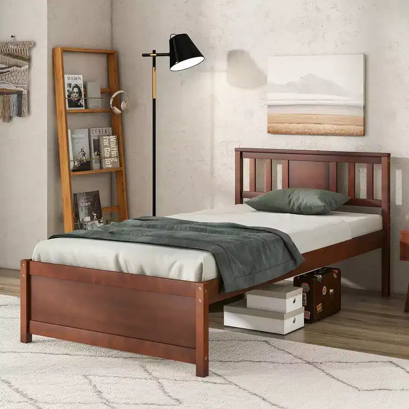 Struttura letto Costway per materasso singolo/matrimoniale/queen size con testiera e doghe in legno, nessun box spring necessario