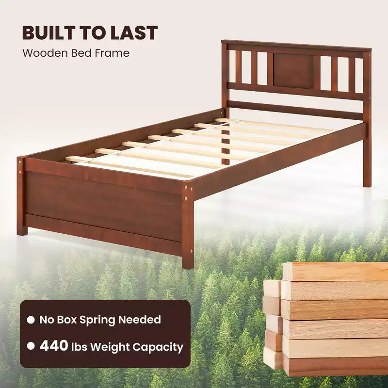 Struttura letto Costway per materasso singolo/matrimoniale/queen size con testiera e doghe in legno, nessun box spring necessario