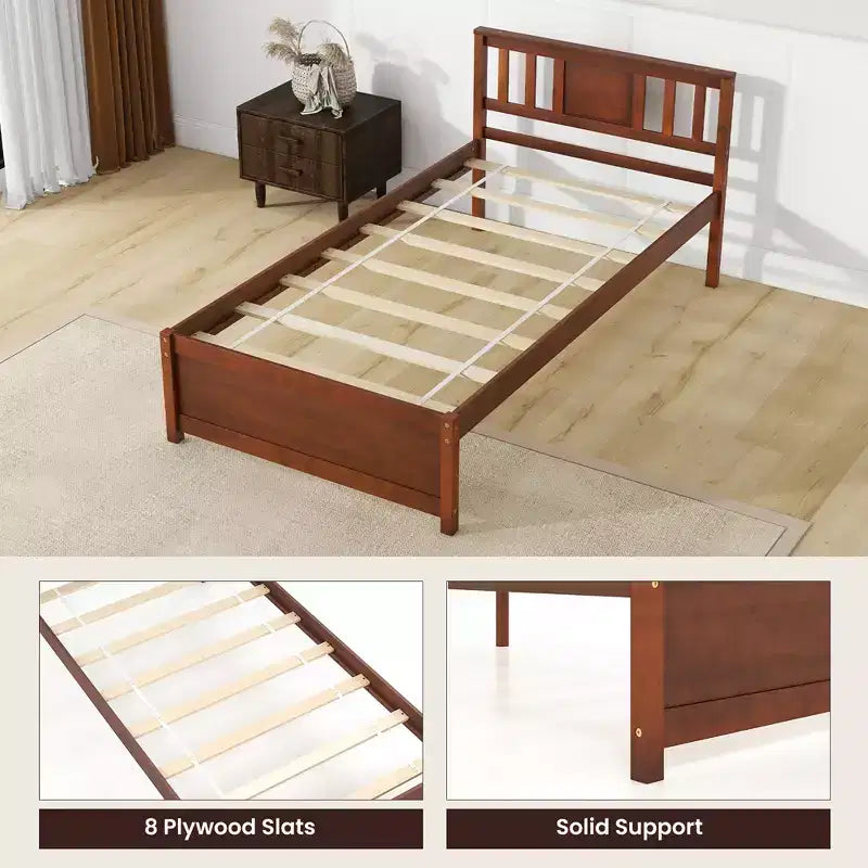 Struttura letto Costway per materasso singolo/matrimoniale/queen size con testiera e doghe in legno, nessun box spring necessario