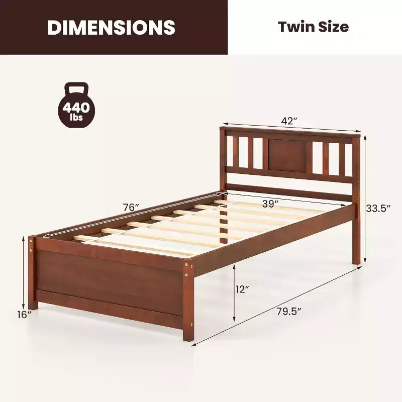 Struttura letto Costway per materasso singolo/matrimoniale/queen size con testiera e doghe in legno, nessun box spring necessario