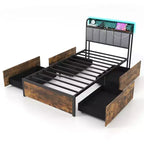 Costway LED Bed Frame Twin/Full/Queen Size w/ Charging Station Upholstered Headboard 4 Drawers