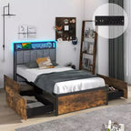 Struttura letto a LED Costway matrimoniale/piazza e mezza/matrimoniale con stazione di ricarica, testiera imbottita, 4 cassetti