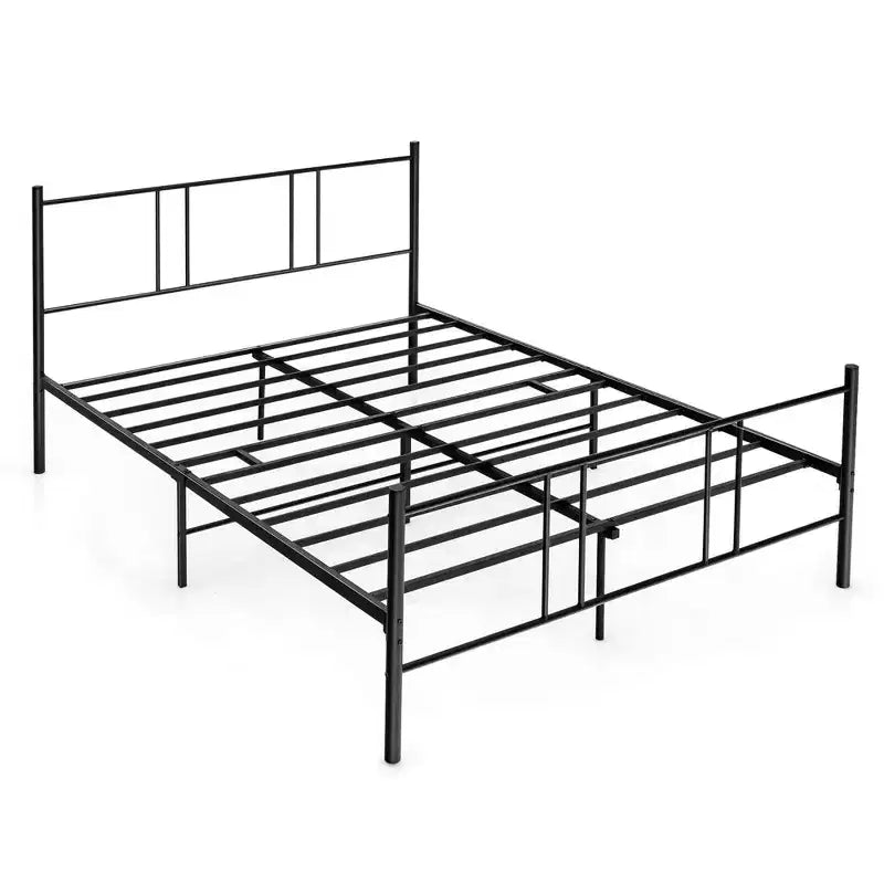 Costway Queen Size Steel Platform Bed Frame Headboard Heavy-Duty Mattress Foundation