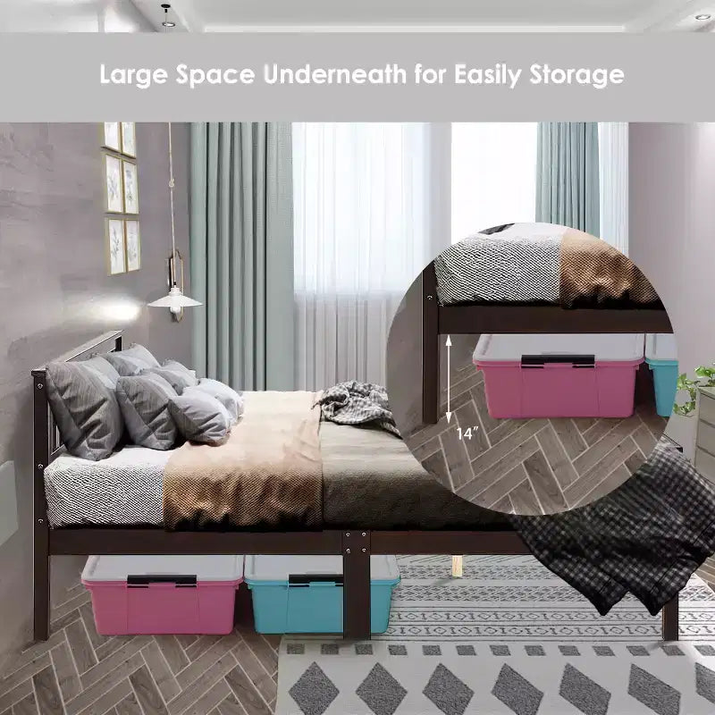 Costway Struttura Letto in Legno con Doghe Supporto Piattaforma con Testiera Misura Queen
