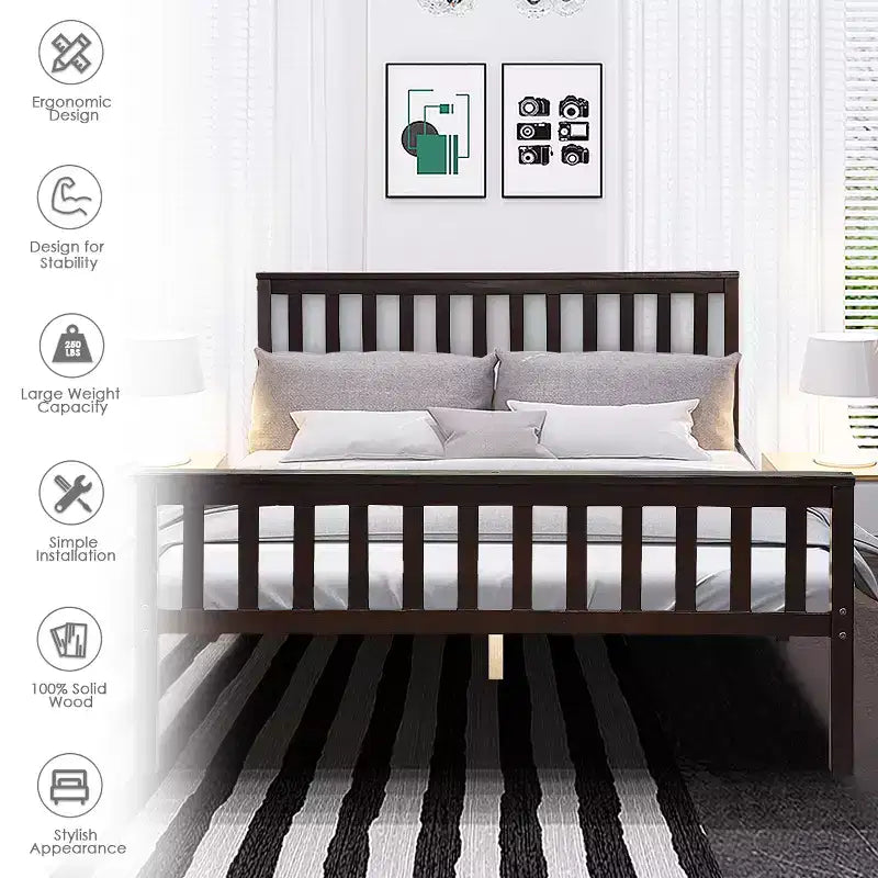 Costway Struttura Letto in Legno con Doghe Supporto Piattaforma con Testiera Misura Queen