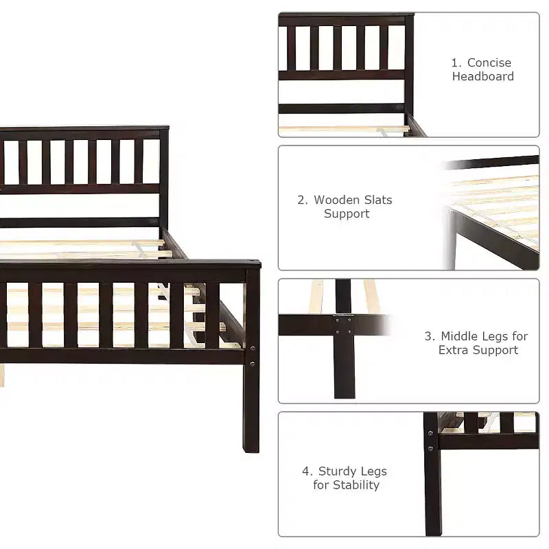 Costway Struttura Letto in Legno con Doghe Supporto Piattaforma con Testiera Misura Queen