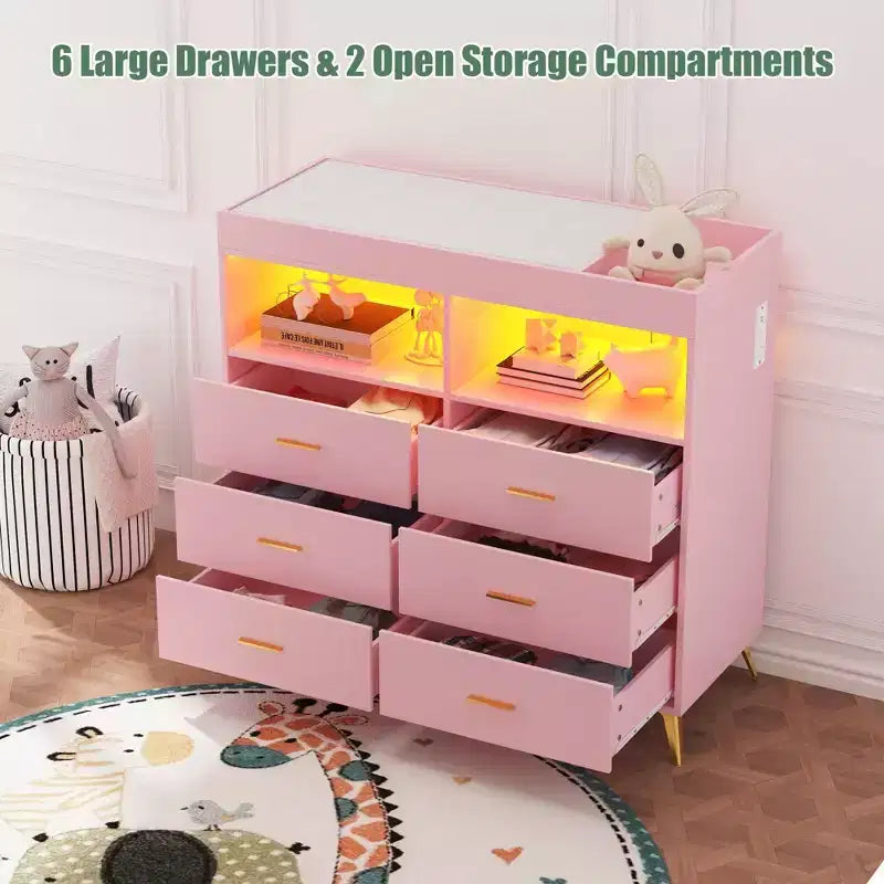 Cassettiera fasciatoio con cassetti, Cassettiera per bambini con piano fasciatoio, Presa elettrica, Organizzatore per la cameretta per neonati con postazione cambio pannolini