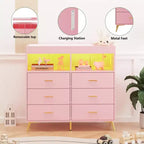 Cassettiera fasciatoio con cassetti, Cassettiera per bambini con piano fasciatoio, Presa elettrica, Organizzatore per la cameretta per neonati con postazione cambio pannolini