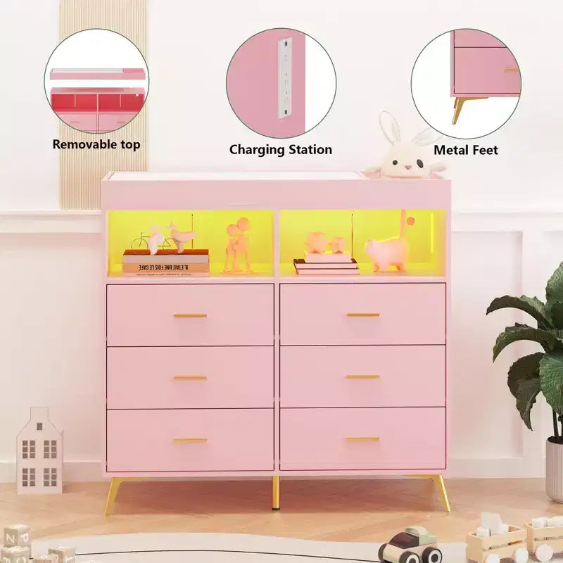 Cassettiera fasciatoio con cassetti, Cassettiera per bambini con piano fasciatoio, Presa elettrica, Organizzatore per la cameretta per neonati con postazione cambio pannolini
