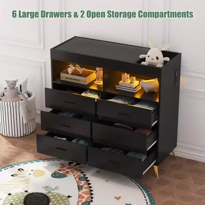 Cassettiera fasciatoio con cassetti, Cassettiera per bambini con piano fasciatoio, Presa elettrica, Organizzatore per la cameretta per neonati con postazione cambio pannolini