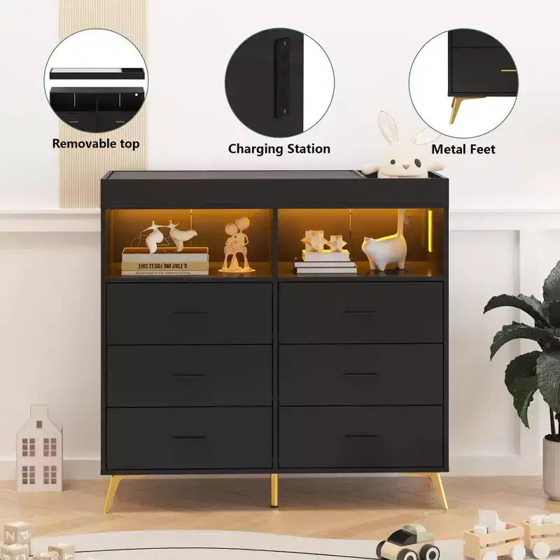 Cassettiera fasciatoio con cassetti, Cassettiera per bambini con piano fasciatoio, Presa elettrica, Organizzatore per la cameretta per neonati con postazione cambio pannolini