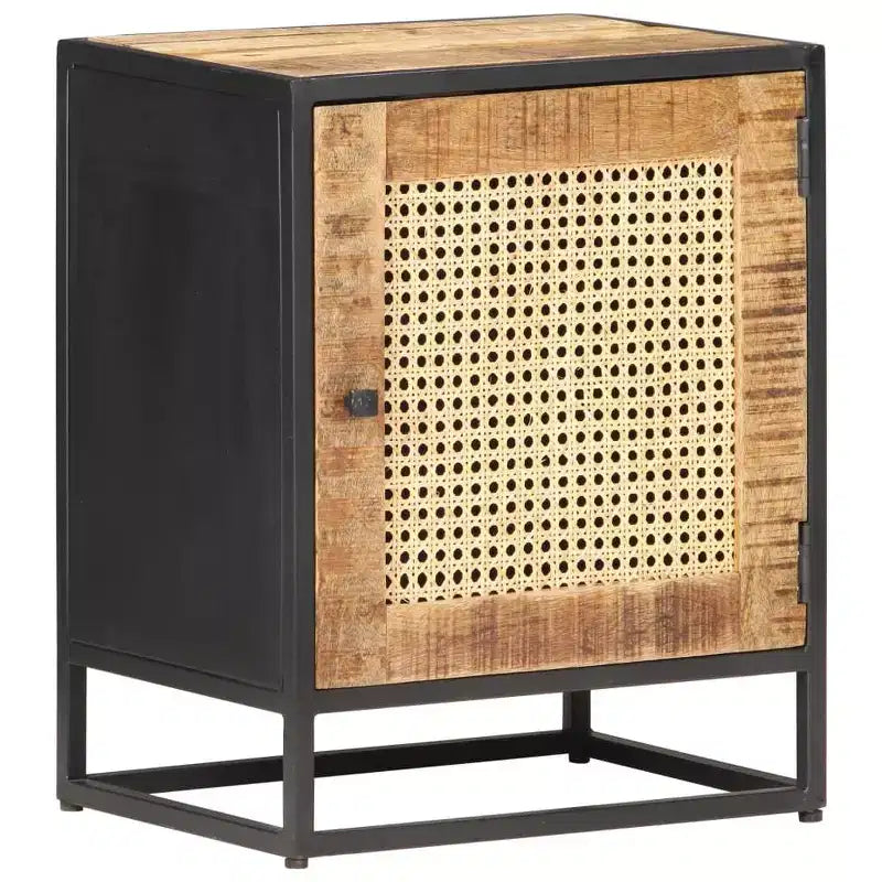 vidaXL Bedside Cabinet 15.7x11.8x19.7 Rough Mango Wood and Natural Cane