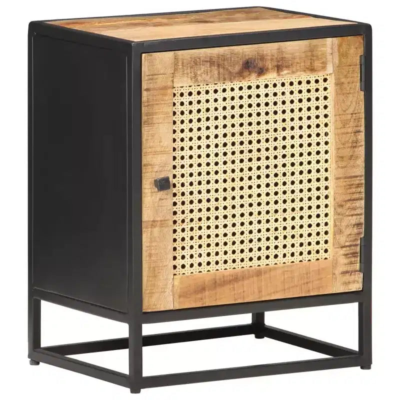 vidaXL Comodino 40x30x50 cm Legno di Mango Grezzo e Rattan Naturale