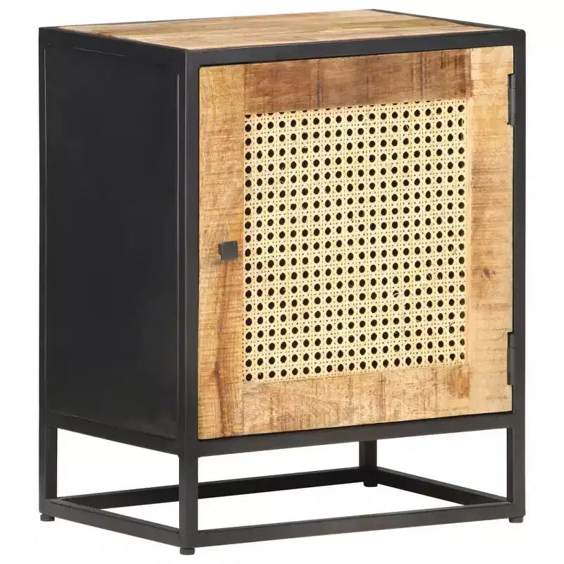 vidaXL Comodino 40x30x50 cm Legno di Mango Grezzo e Rattan Naturale
