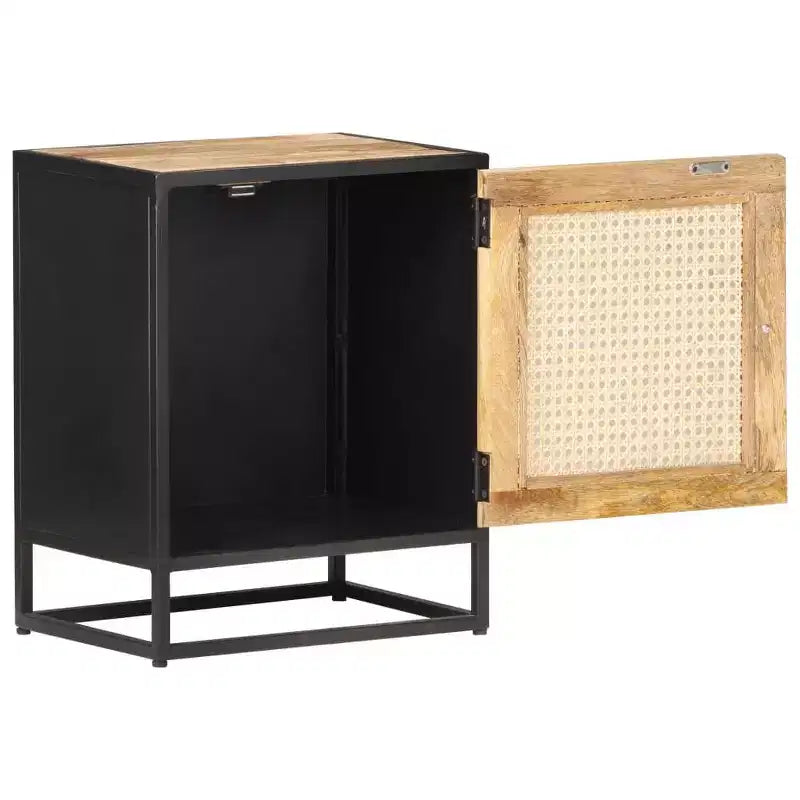 vidaXL Comodino 40x30x50 cm Legno di Mango Grezzo e Rattan Naturale