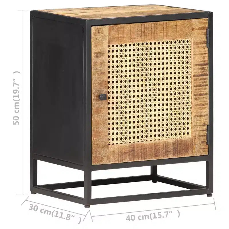 vidaXL Comodino 40x30x50 cm Legno di Mango Grezzo e Rattan Naturale