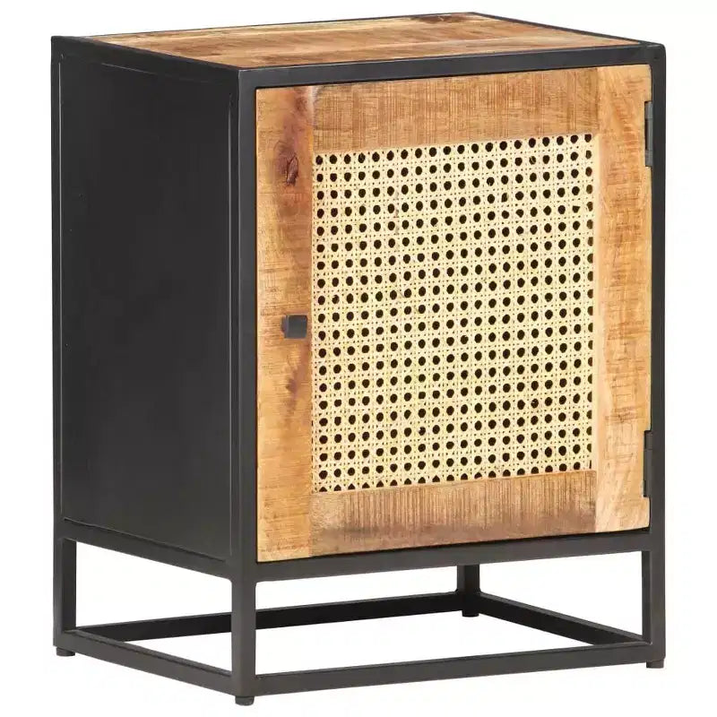 vidaXL Comodino 40x30x50 cm Legno di Mango Grezzo e Rattan Naturale