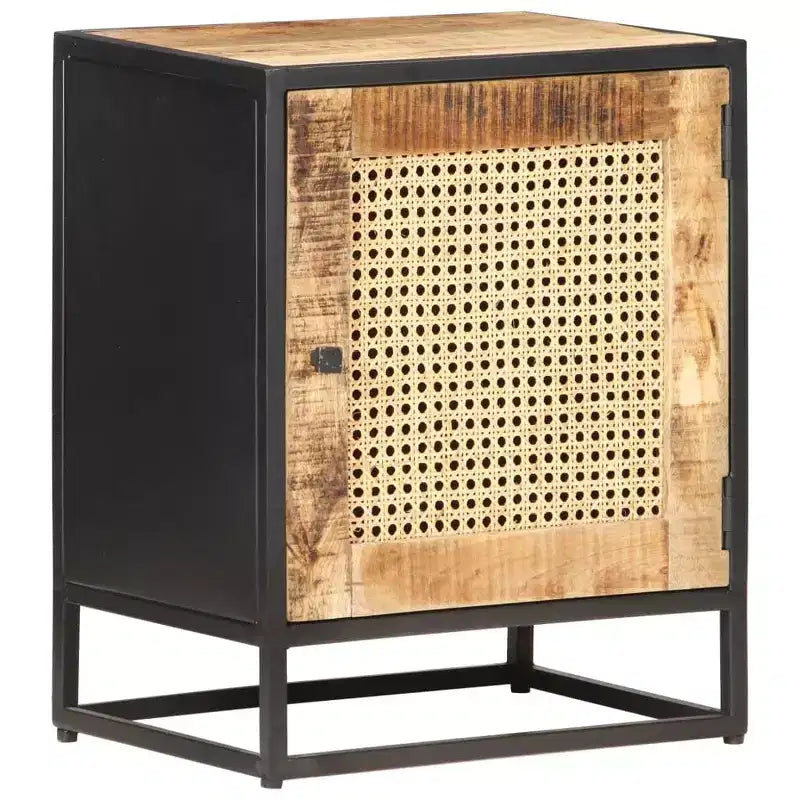vidaXL Comodino 40x30x50 cm Legno di Mango Grezzo e Rattan Naturale