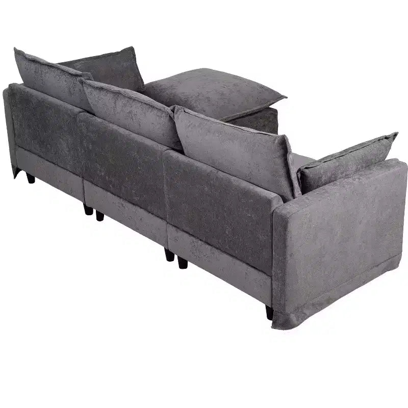 Divano a 4 posti a L moderno GDFStudio Sewell in simil lino con pouf mobile