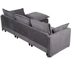 Divano a 4 posti a L moderno GDFStudio Sewell in simil lino con pouf mobile