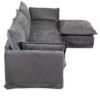 Divano a 4 posti a L moderno GDFStudio Sewell in simil lino con pouf mobile