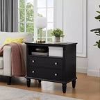 Modern End Table with Charging Station, Wooden Nightstand with Storage, Small Coffee Table, Sofa Side Table for Living Room Bedroom