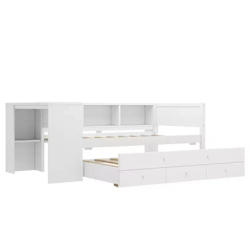 Divano Letto con Letto Estraibile, Struttura per Divano Letto in Legno con Cassetti Portaoggetti e Ripiani Laterali, Divano Letto con Scrivania, Nessuna Rete a Molle Necessaria