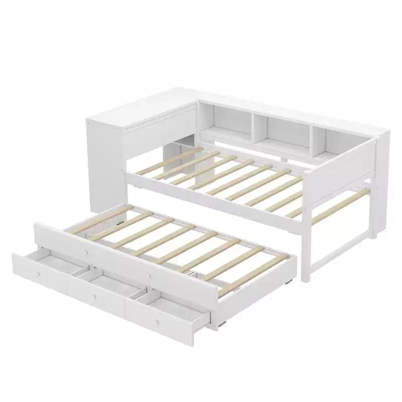 Divano Letto con Letto Estraibile, Struttura per Divano Letto in Legno con Cassetti Portaoggetti e Ripiani Laterali, Divano Letto con Scrivania, Nessuna Rete a Molle Necessaria