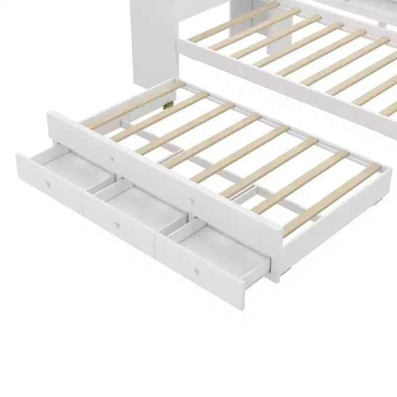 Divano Letto con Letto Estraibile, Struttura per Divano Letto in Legno con Cassetti Portaoggetti e Ripiani Laterali, Divano Letto con Scrivania, Nessuna Rete a Molle Necessaria