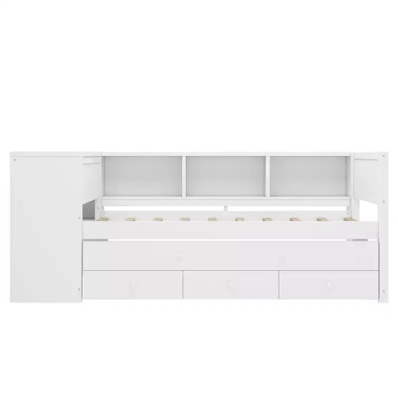 Divano Letto con Letto Estraibile, Struttura per Divano Letto in Legno con Cassetti Portaoggetti e Ripiani Laterali, Divano Letto con Scrivania, Nessuna Rete a Molle Necessaria