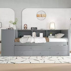 Divano Letto con Letto Estraibile, Struttura per Divano Letto in Legno con Cassetti Portaoggetti e Ripiani Laterali, Divano Letto con Scrivania, Nessuna Rete a Molle Necessaria