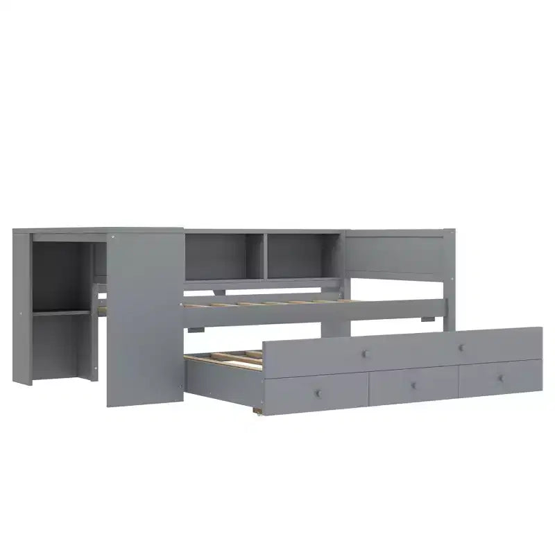 Divano Letto con Letto Estraibile, Struttura per Divano Letto in Legno con Cassetti Portaoggetti e Ripiani Laterali, Divano Letto con Scrivania, Nessuna Rete a Molle Necessaria