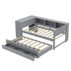Divano Letto con Letto Estraibile, Struttura per Divano Letto in Legno con Cassetti Portaoggetti e Ripiani Laterali, Divano Letto con Scrivania, Nessuna Rete a Molle Necessaria