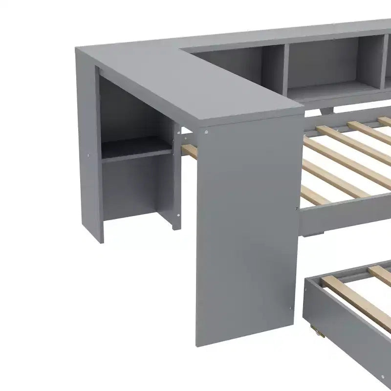 Divano Letto con Letto Estraibile, Struttura per Divano Letto in Legno con Cassetti Portaoggetti e Ripiani Laterali, Divano Letto con Scrivania, Nessuna Rete a Molle Necessaria