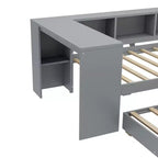 Divano Letto con Letto Estraibile, Struttura per Divano Letto in Legno con Cassetti Portaoggetti e Ripiani Laterali, Divano Letto con Scrivania, Nessuna Rete a Molle Necessaria