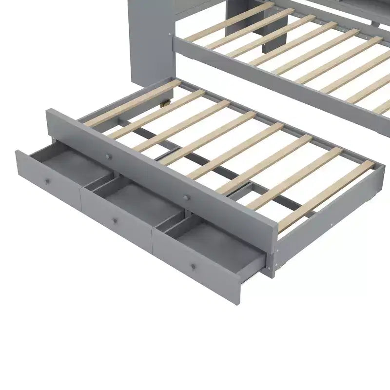 Divano Letto con Letto Estraibile, Struttura per Divano Letto in Legno con Cassetti Portaoggetti e Ripiani Laterali, Divano Letto con Scrivania, Nessuna Rete a Molle Necessaria