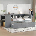 Daybed with Trundle, Wood Day Bed Frame with Storage Drawers and Side Shelves, Daybed with Desk, No Spring Box Needed