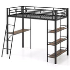Costway Twin Size Loft Bed w/ Desk & Shelves Inclined Ladder & Full-length Guardrails