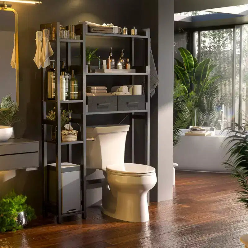 Besiost Scaffali salvaspazio da bagno sopra il WC con cassetti in tessuto, organizer autoportante