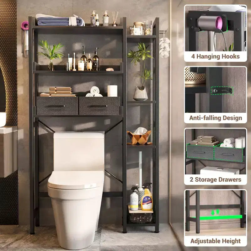 Besiost Scaffali salvaspazio da bagno sopra il WC con cassetti in tessuto, organizer autoportante