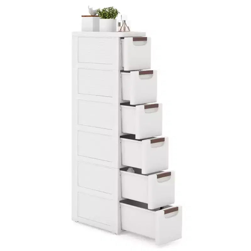 Costway 6-Drawer Narrow Rolling Storage Cabinet w/ Pull Handles Built-in Wheels
