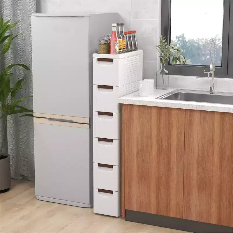 Mobile Contenitore Stretto a 6 Cassetti con Maniglie e Ruote, Costway