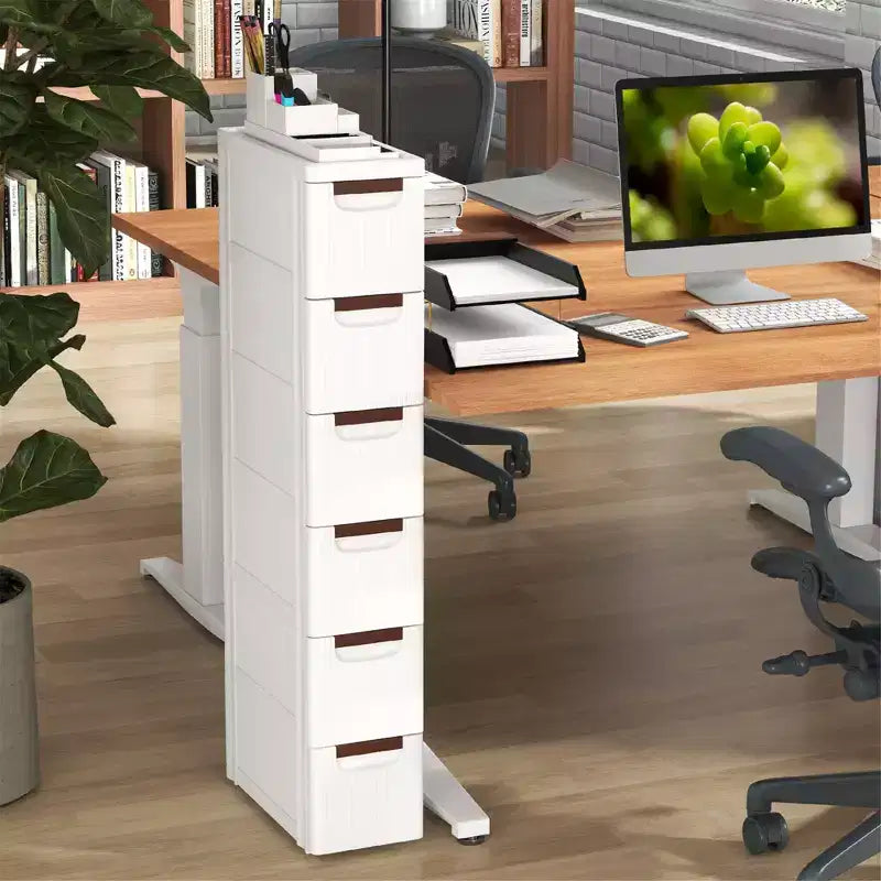Mobile Contenitore Stretto a 6 Cassetti con Maniglie e Ruote, Costway