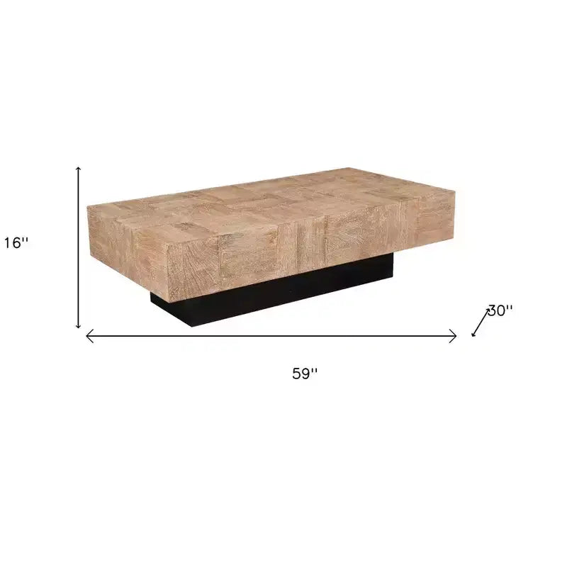 Tavolino da caffè in blocchi di legno massello, naturale e nero, 59 cm
