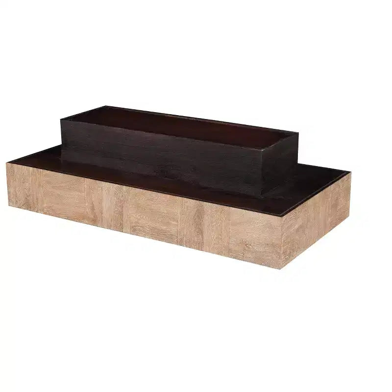 Tavolino da caffè in blocchi di legno massello, naturale e nero, 59 cm
