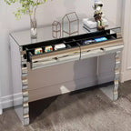 39 Tavolino Console Moderno a Specchio con 2 Cassetti, Toeletta in Vetro Curvo, Tavolo da Ingresso o Tavolo da Divano per Corridoio e Soggiorno-Panipeachy