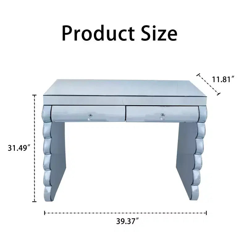 39 Tavolino Console Moderno a Specchio con 2 Cassetti, Toeletta in Vetro Curvo, Tavolo da Ingresso o Tavolo da Divano per Corridoio e Soggiorno-Panipeachy