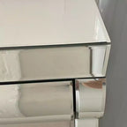 39 Tavolino Console Moderno a Specchio con 2 Cassetti, Toeletta in Vetro Curvo, Tavolo da Ingresso o Tavolo da Divano per Corridoio e Soggiorno-Panipeachy